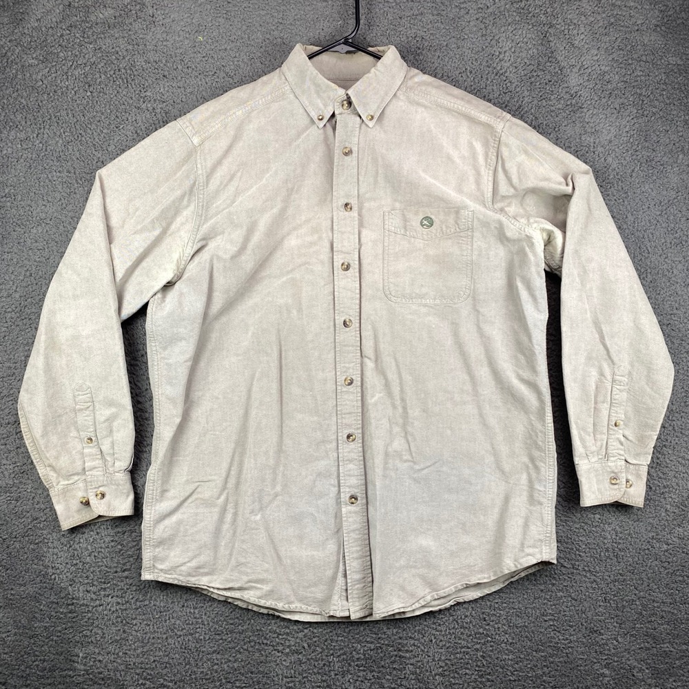 Guide Series‎ Mens Button Up Shirt Long Sleeve Beige Cotton Blend Size LT